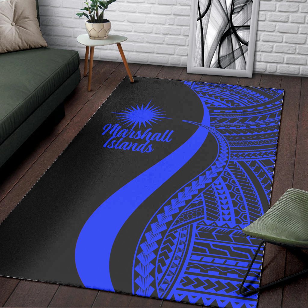 Marshall Islandss Area Rug - Blue Polynesian Tentacle Tribal Pattern