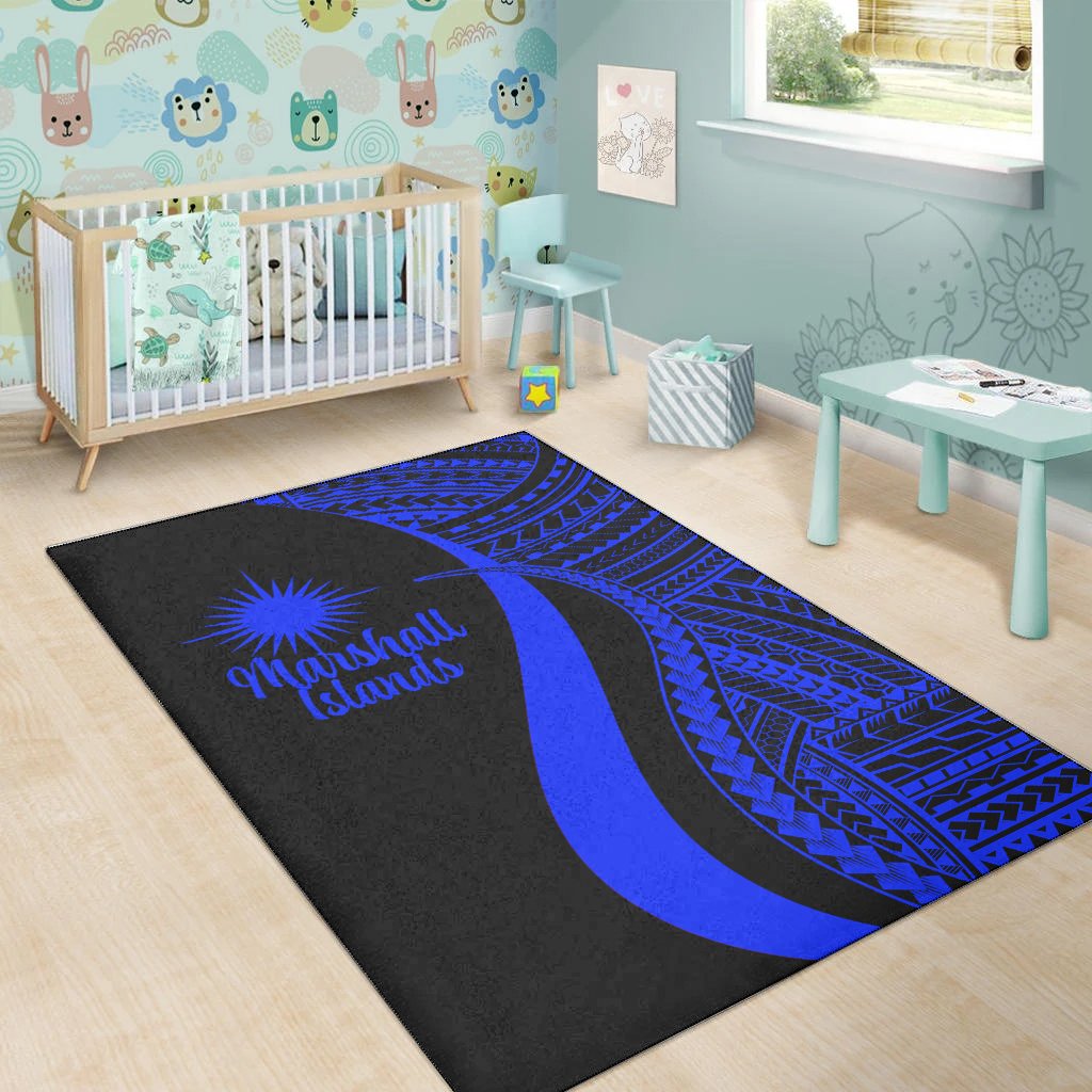 Marshall Islandss Area Rug - Blue Polynesian Tentacle Tribal Pattern