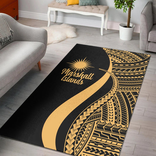 Marshall Islandss Area Rug - Gold Polynesian Tentacle Tribal Pattern