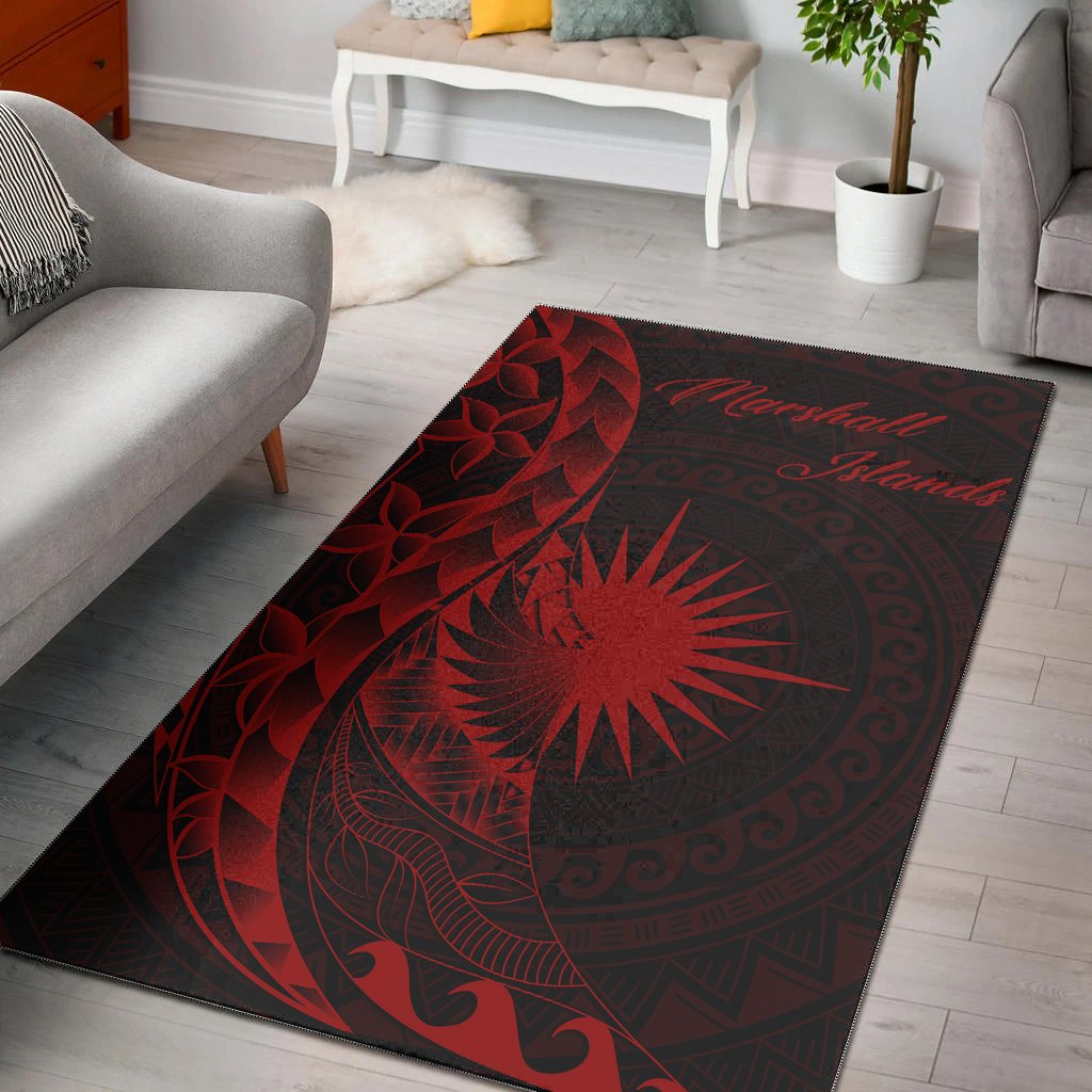 Marshall Islandss Area Rug - Polynesian Pattern Style Red Color