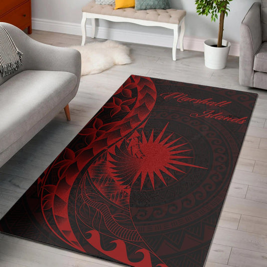 Marshall Islandss Area Rug - Polynesian Pattern Style Red Color