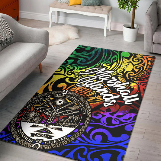 Marshall Islandss Area Rug - Rainbow Polynesian Pattern Crest