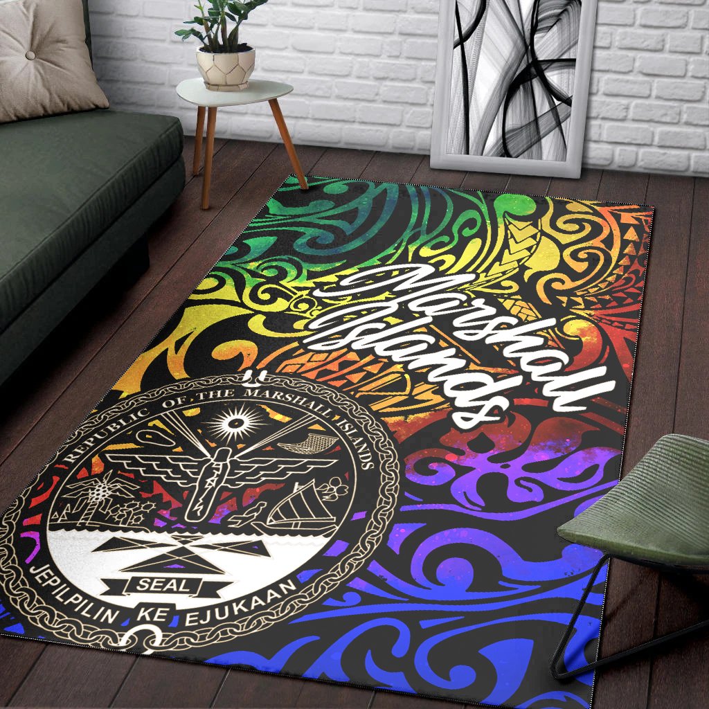 Marshall Islandss Area Rug - Rainbow Polynesian Pattern Crest