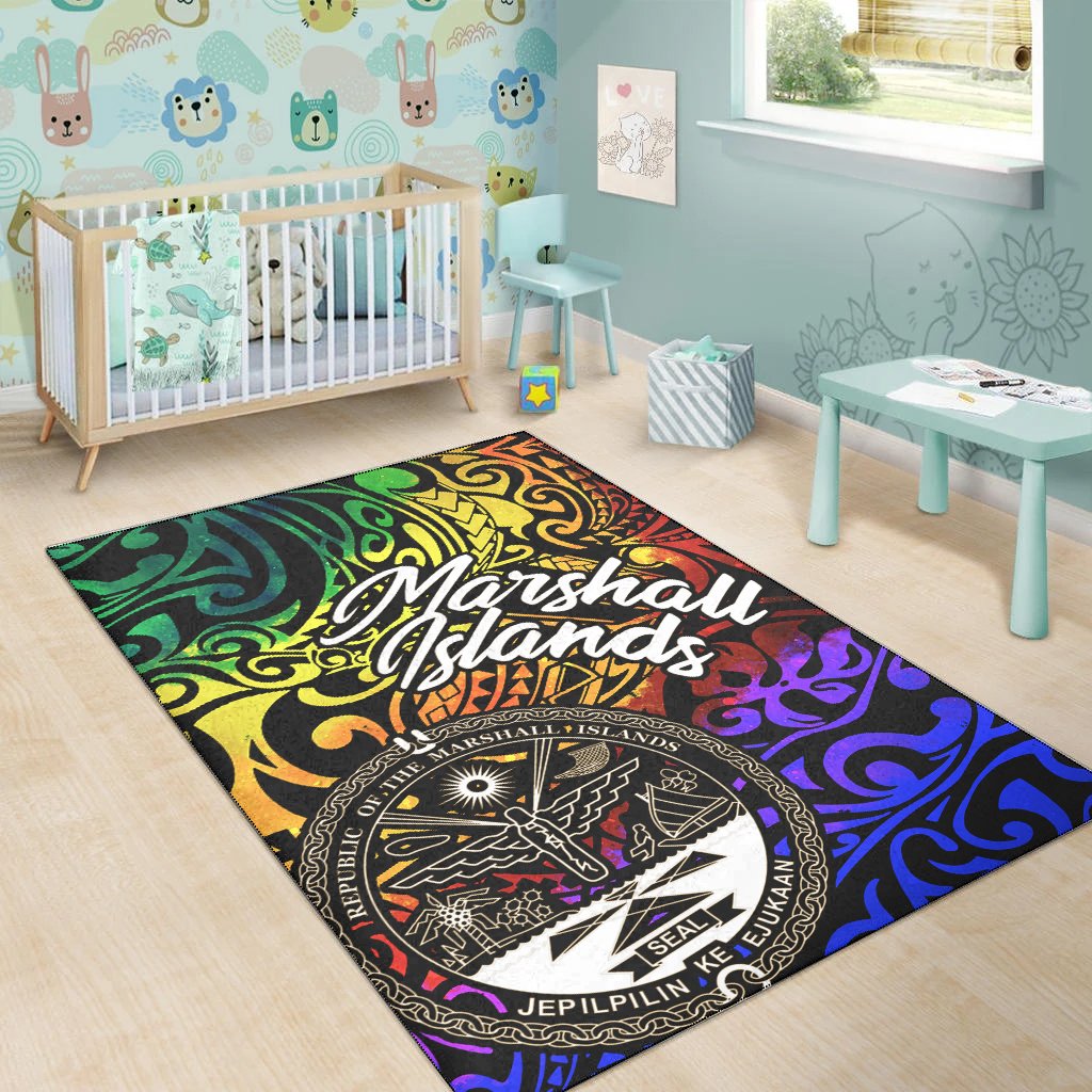 Marshall Islandss Area Rug - Rainbow Polynesian Pattern Crest