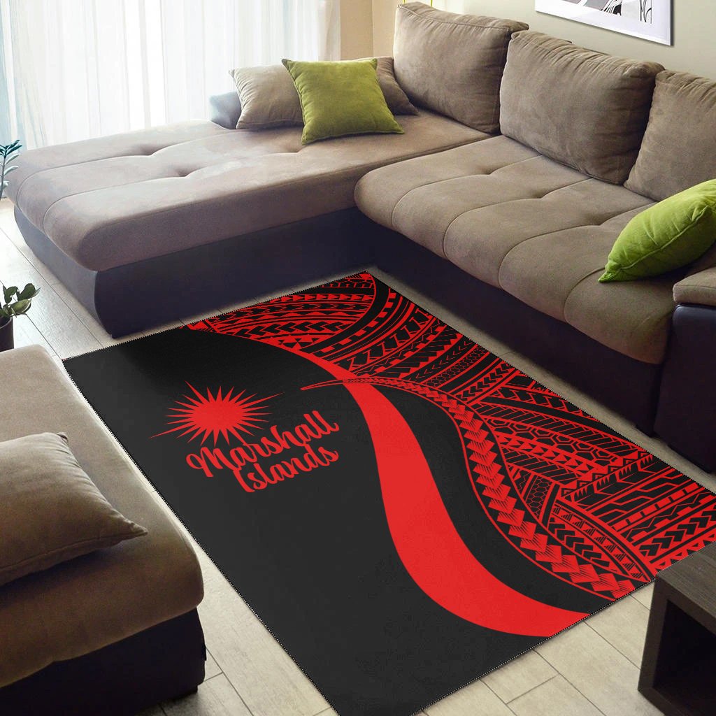 Marshall Islandss Area Rug - Red Polynesian Tentacle Tribal Pattern