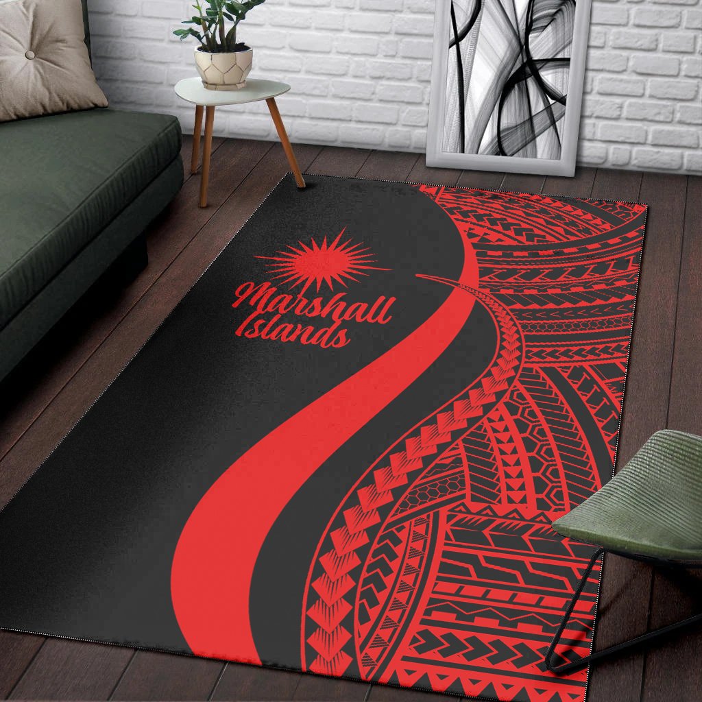 Marshall Islandss Area Rug - Red Polynesian Tentacle Tribal Pattern