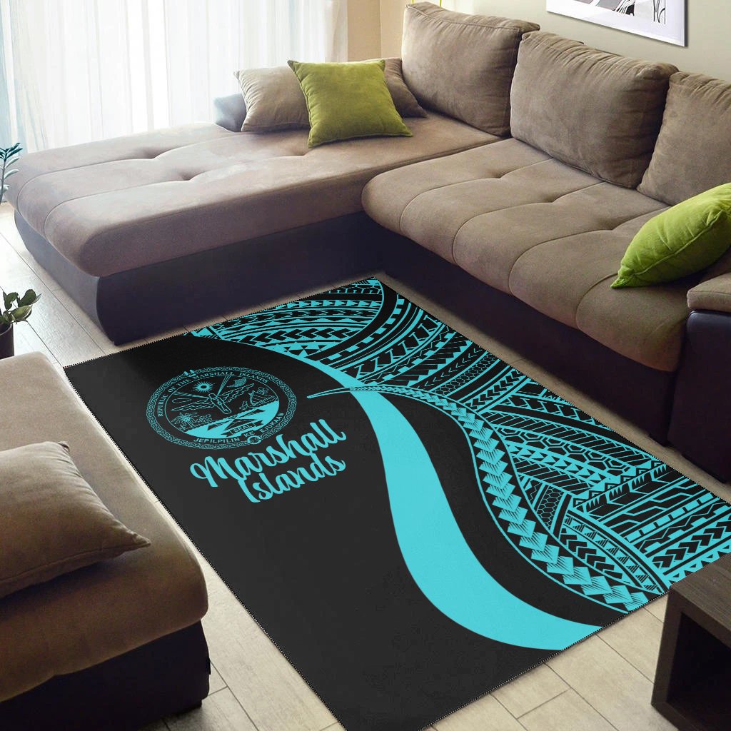 Marshall Islandss Area Rug - Turquoise Polynesian Tentacle Tribal Pattern Crest