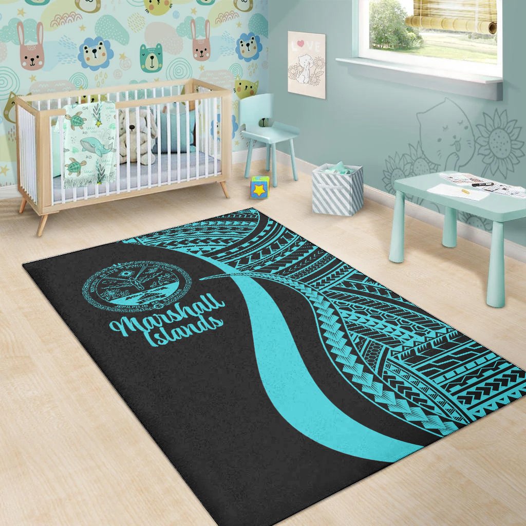 Marshall Islandss Area Rug - Turquoise Polynesian Tentacle Tribal Pattern Crest