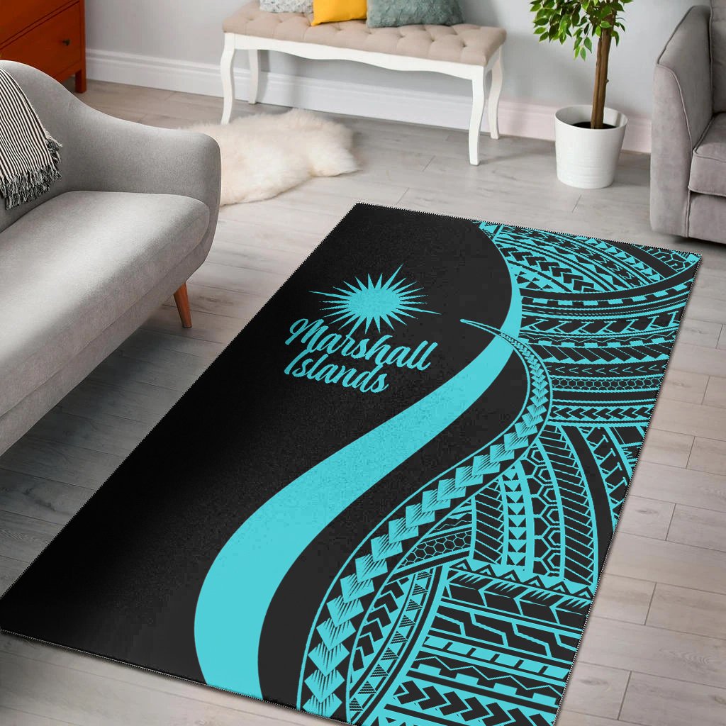 Marshall Islandss Area Rug - Turquoise Polynesian Tentacle Tribal Pattern