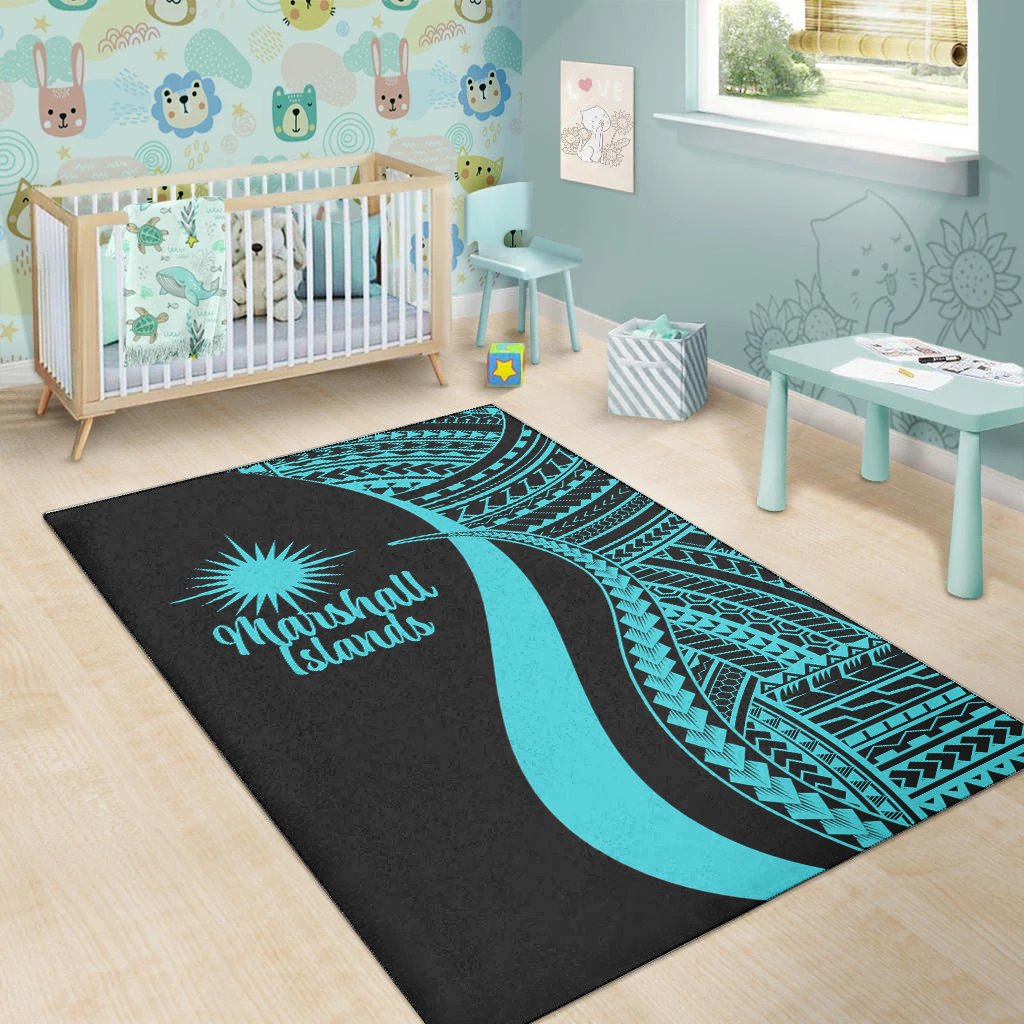 Marshall Islandss Area Rug - Turquoise Polynesian Tentacle Tribal Pattern