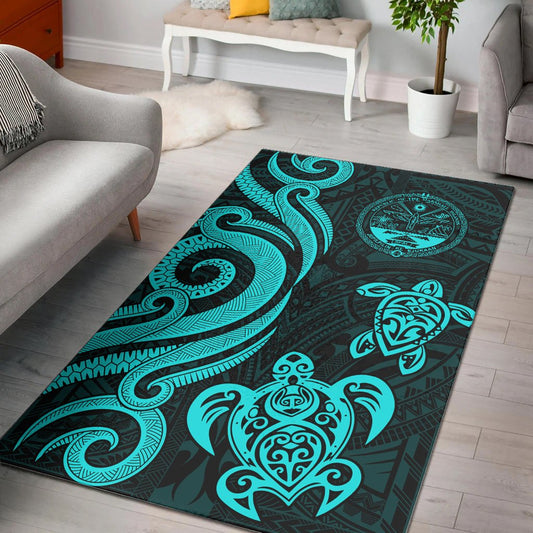 Marshall Islandss Area Rug - Turquoise Tentacle Turtle Crest