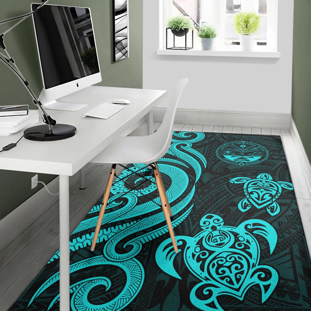 Marshall Islandss Area Rug - Turquoise Tentacle Turtle Crest
