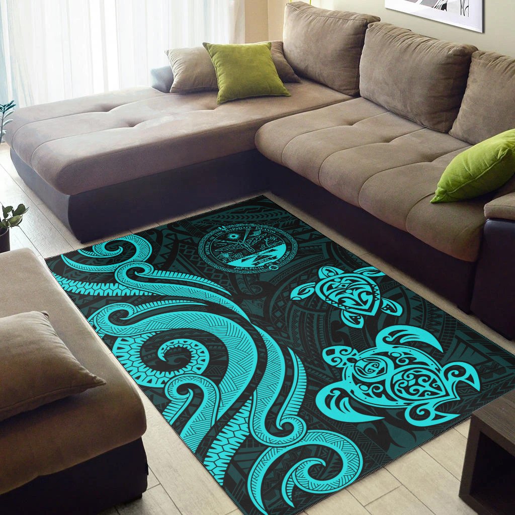 Marshall Islandss Area Rug - Turquoise Tentacle Turtle Crest