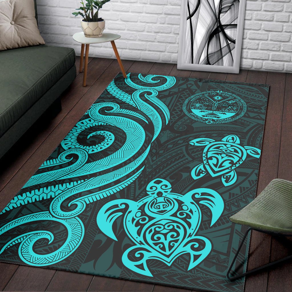 Marshall Islandss Area Rug - Turquoise Tentacle Turtle Crest