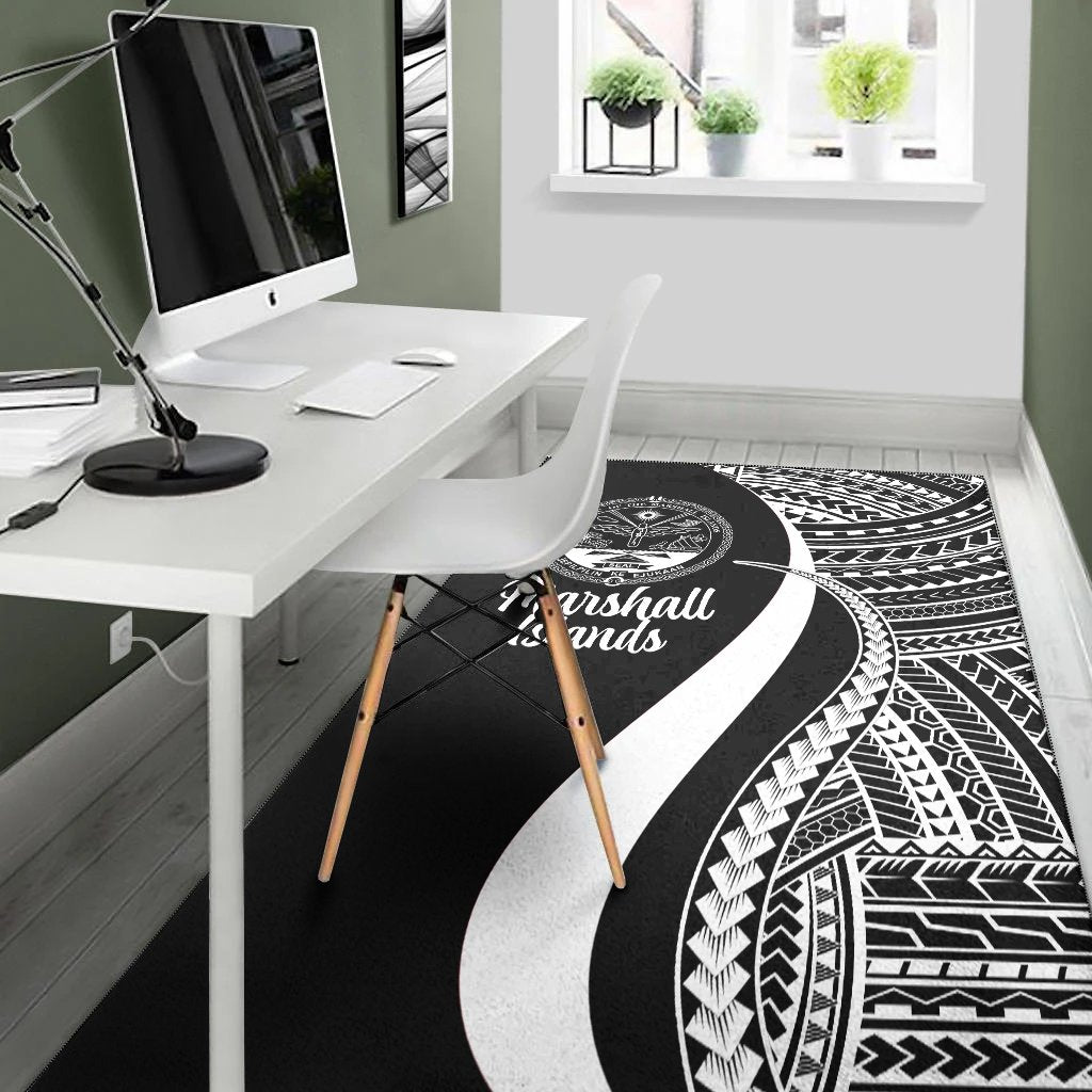 Marshall Islandss Area Rug - White Polynesian Tentacle Tribal Pattern Crest
