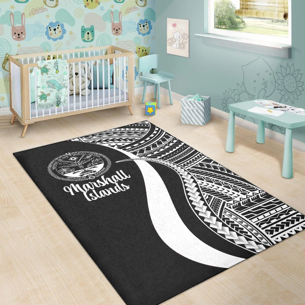 Marshall Islandss Area Rug - White Polynesian Tentacle Tribal Pattern Crest