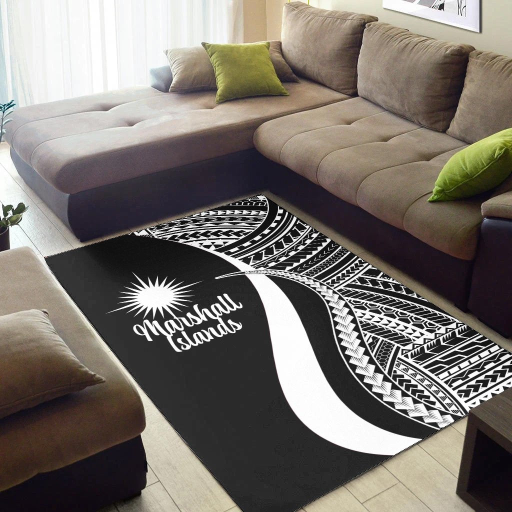 Marshall Islandss Area Rug - White Polynesian Tentacle Tribal Pattern
