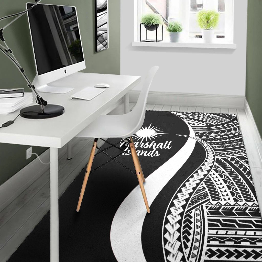 Marshall Islandss Area Rug - White Polynesian Tentacle Tribal Pattern