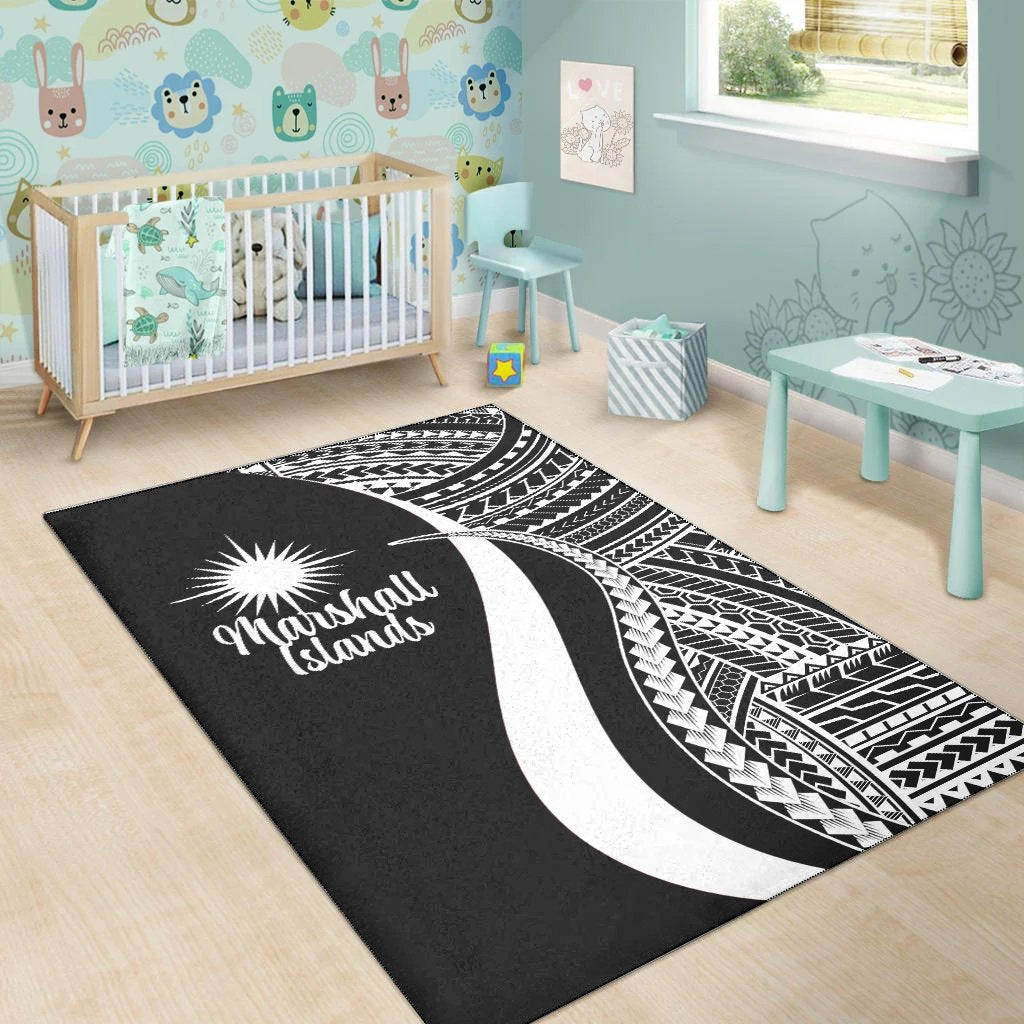 Marshall Islandss Area Rug - White Polynesian Tentacle Tribal Pattern
