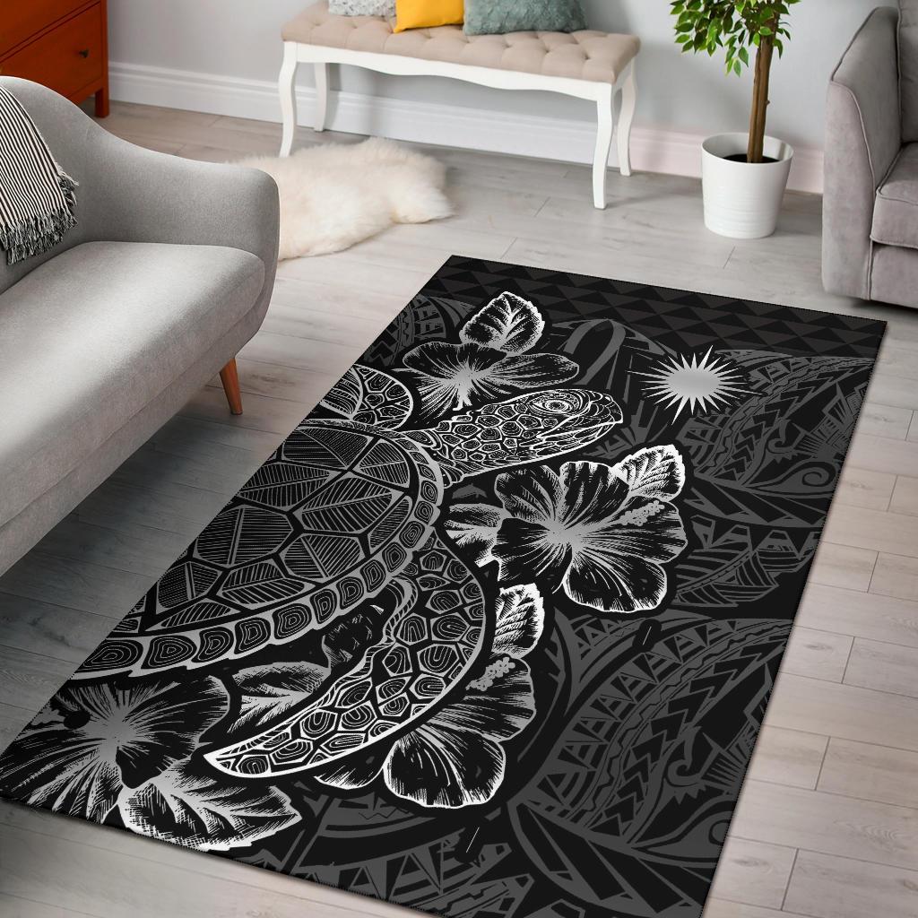 Marshall Islands Area Rugs Turtle Hibiscus Black