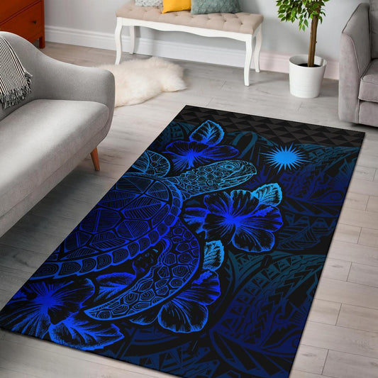 Marshall Islands Area Rugs Turtle Hibiscus Blue