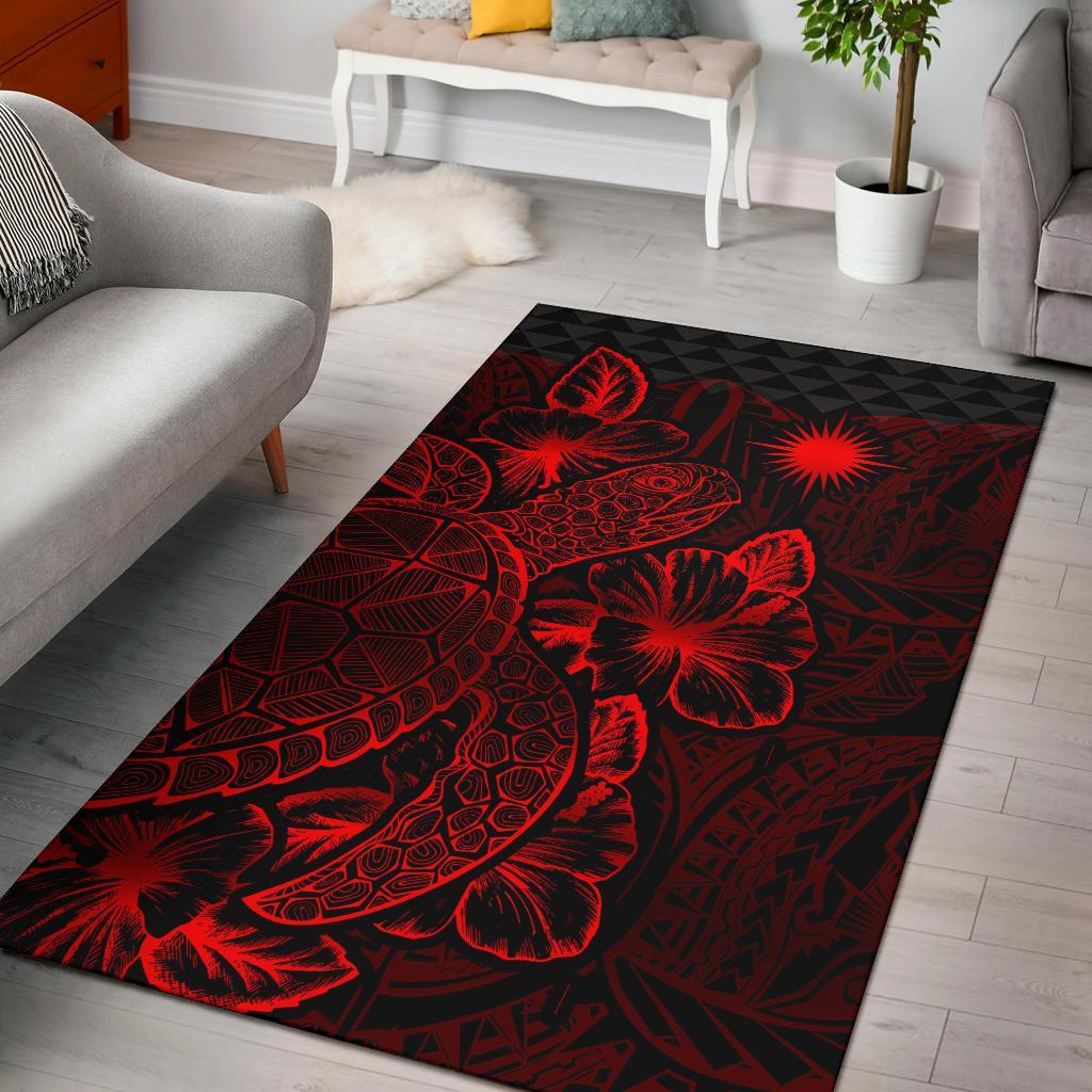 Marshall Islands Area Rugs Turtle Hibiscus Red