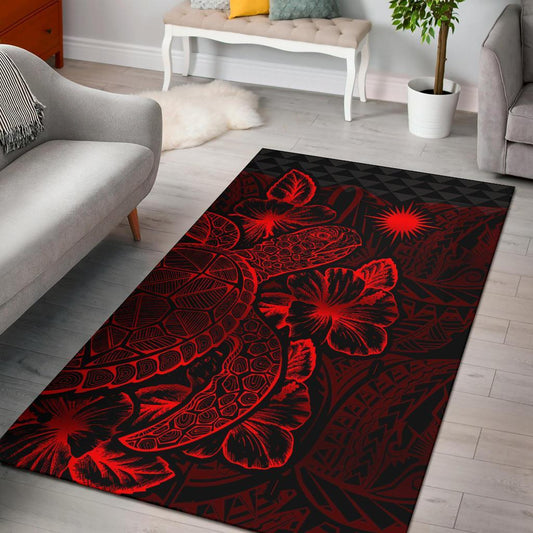 Marshall Islands Area Rugs Turtle Hibiscus Red