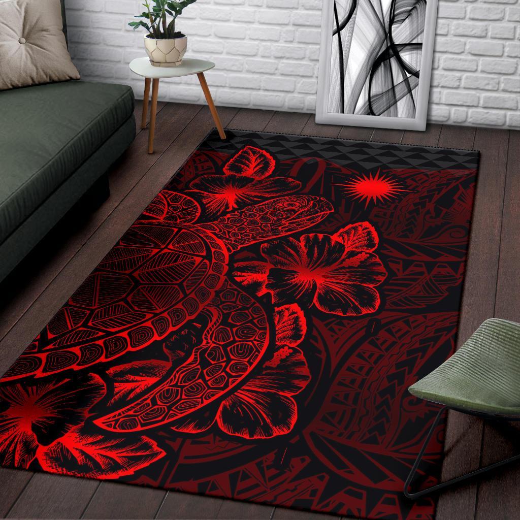 Marshall Islands Area Rugs Turtle Hibiscus Red