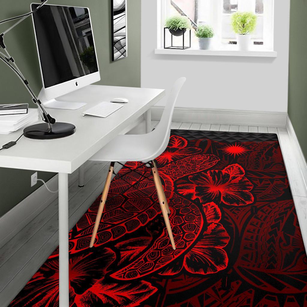 Marshall Islands Area Rugs Turtle Hibiscus Red