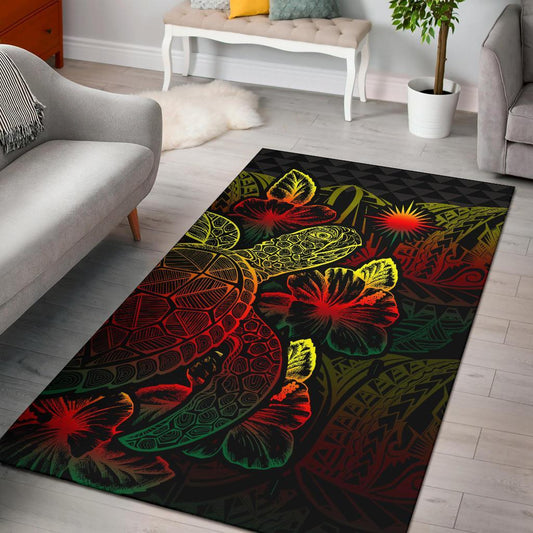 Marshall Islands Area Rugs Turtle Hibiscus Reggae
