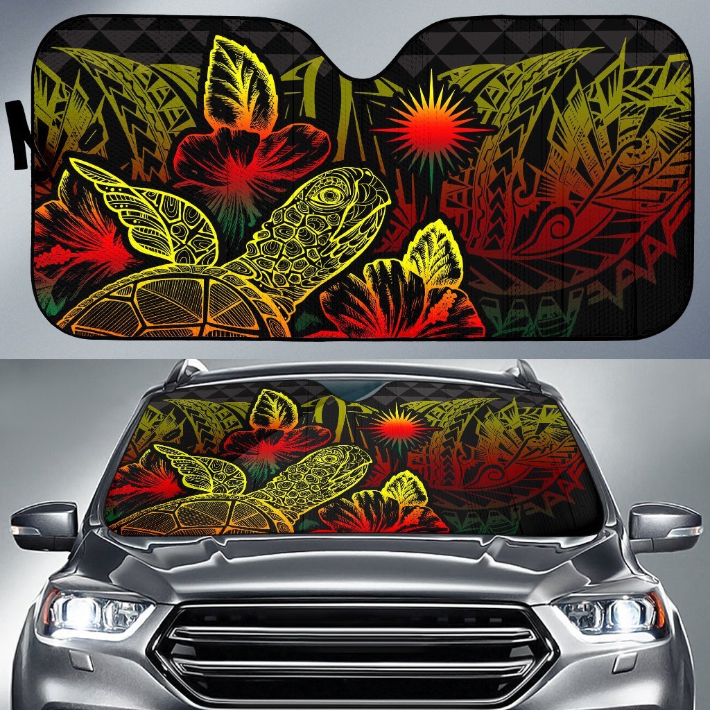 Marshall Islands Auto Sun Shades Turtle Hibiscus Reggae
