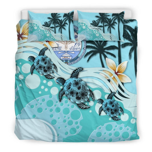 Polynesian Duvet Cover Set - Marshall Islands Bedding Set Blue Turtle Hibiscus