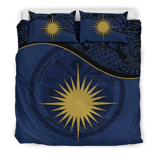 Marshall Islands Duvet Cover Set - Marshall Islands Coat Of Arms & Flag Dark Blue