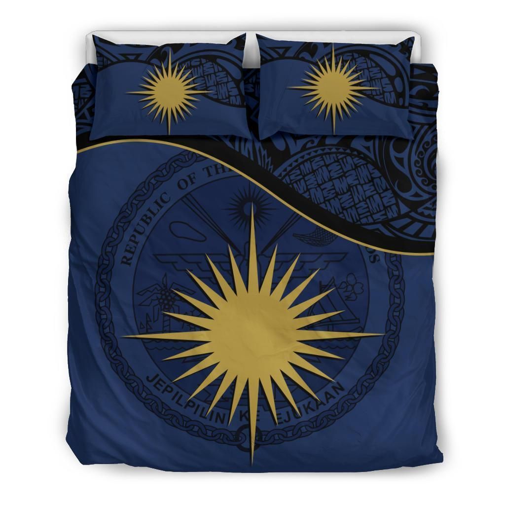 Marshall Islands Duvet Cover Set - Marshall Islands Coat Of Arms & Flag Dark Blue