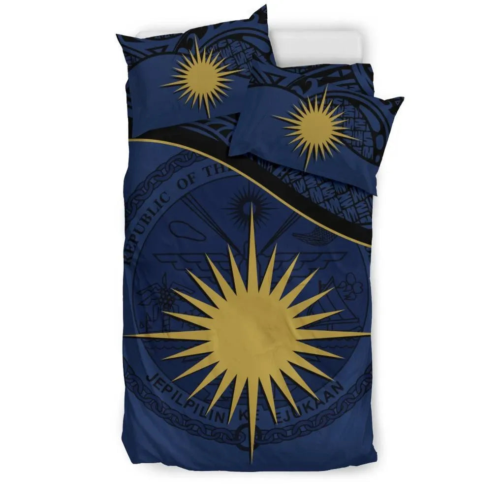 Marshall Islands Duvet Cover Set - Marshall Islands Coat Of Arms & Flag Dark Blue