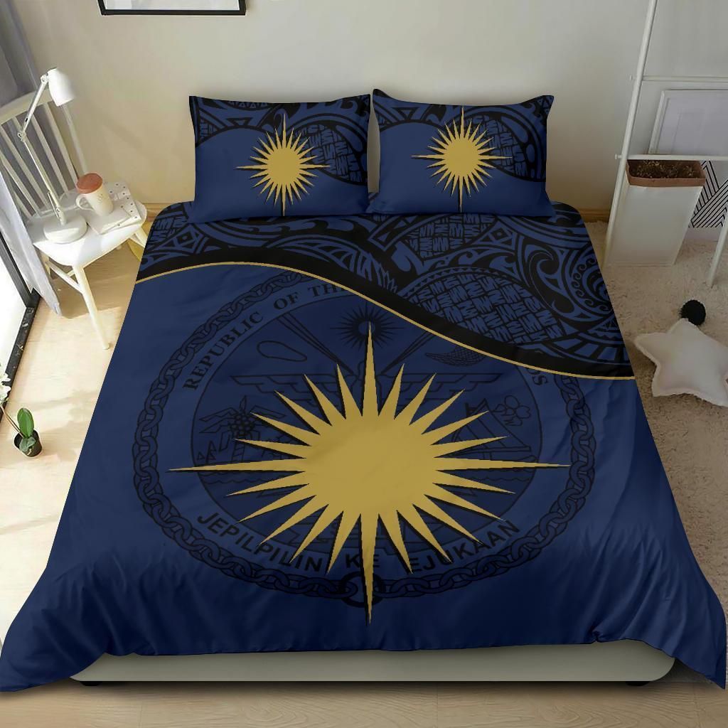Marshall Islands Duvet Cover Set - Marshall Islands Coat Of Arms & Flag Dark Blue