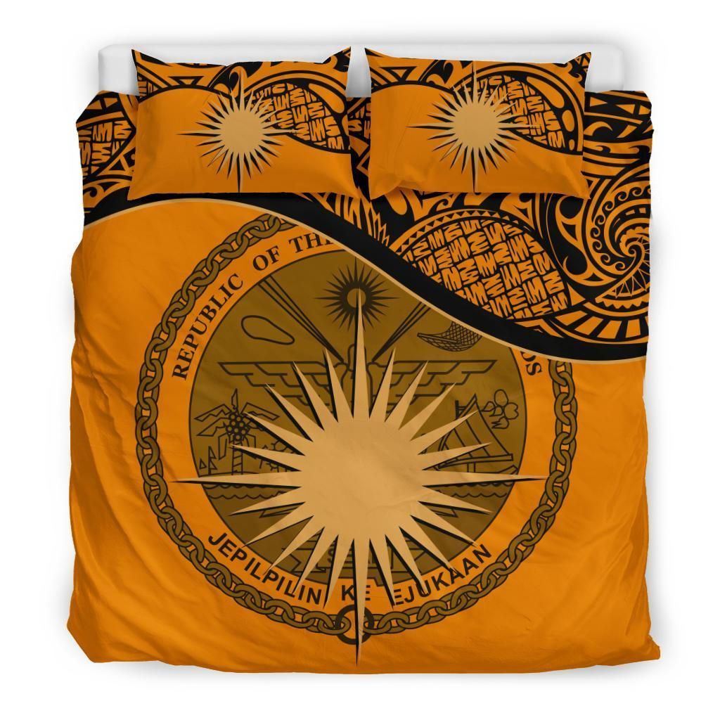 Marshall Islands Duvet Cover Set - Marshall Islands Coat Of Arms & Flag Orange
