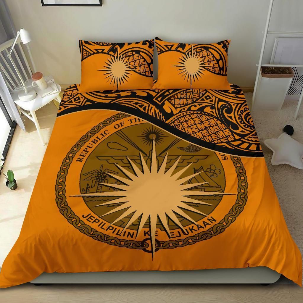 Marshall Islands Duvet Cover Set - Marshall Islands Coat Of Arms & Flag Orange