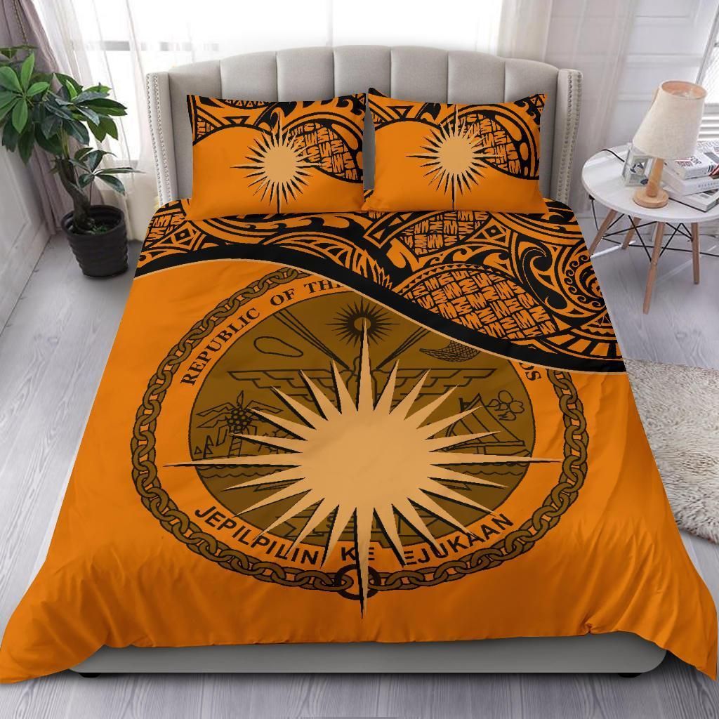 Marshall Islands Duvet Cover Set - Marshall Islands Coat Of Arms & Flag Orange