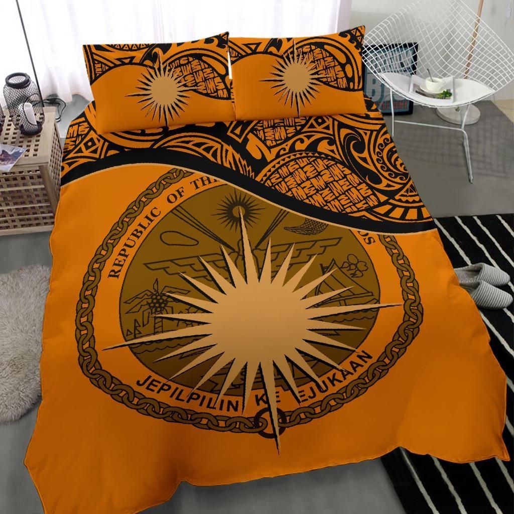 Marshall Islands Duvet Cover Set - Marshall Islands Coat Of Arms & Flag Orange