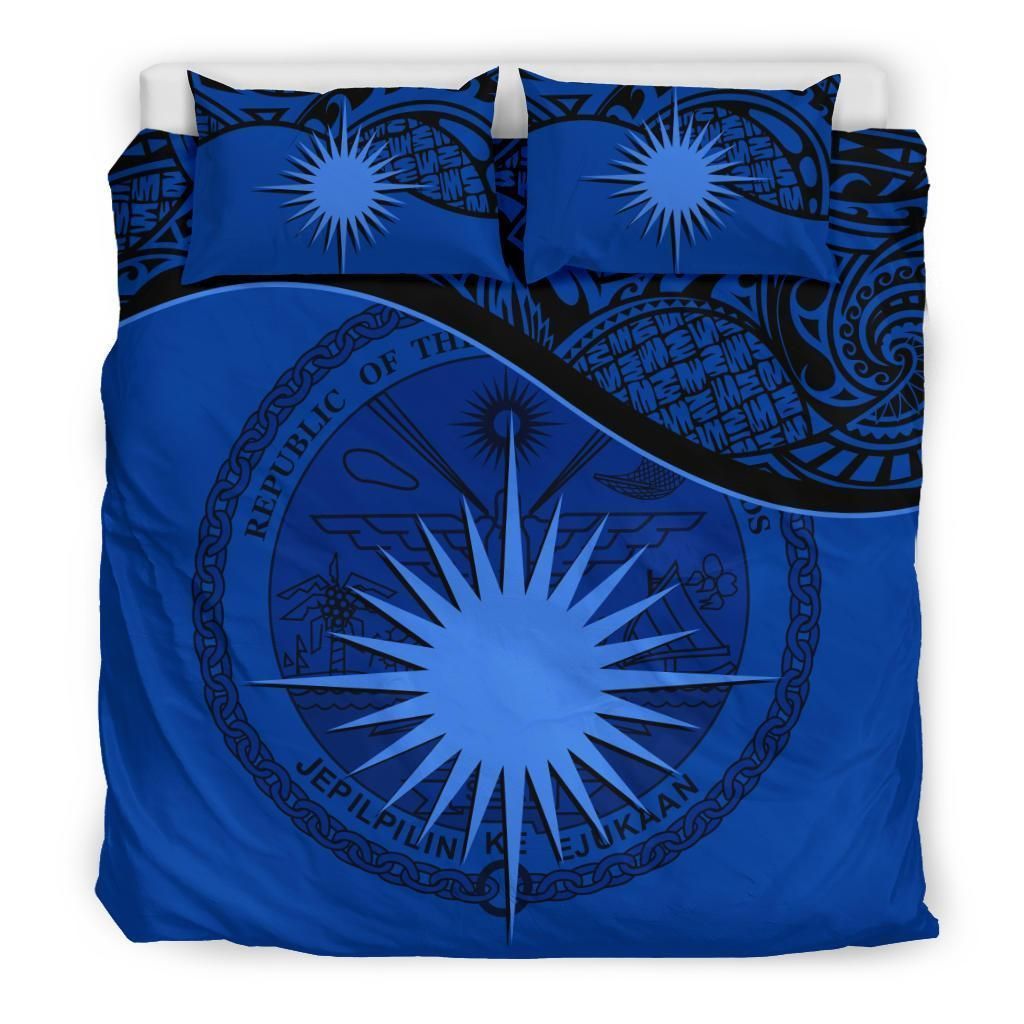 Marshall Islands Duvet Cover Set - Marshall Islands Coat Of Arms & Flag Dark Blue