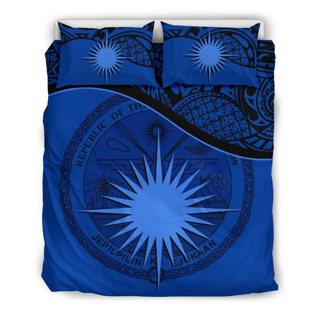 Marshall Islands Duvet Cover Set - Marshall Islands Coat Of Arms & Flag Dark Blue
