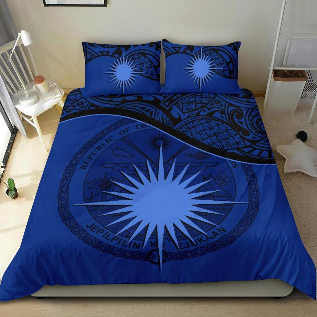Marshall Islands Duvet Cover Set - Marshall Islands Coat Of Arms & Flag Dark Blue
