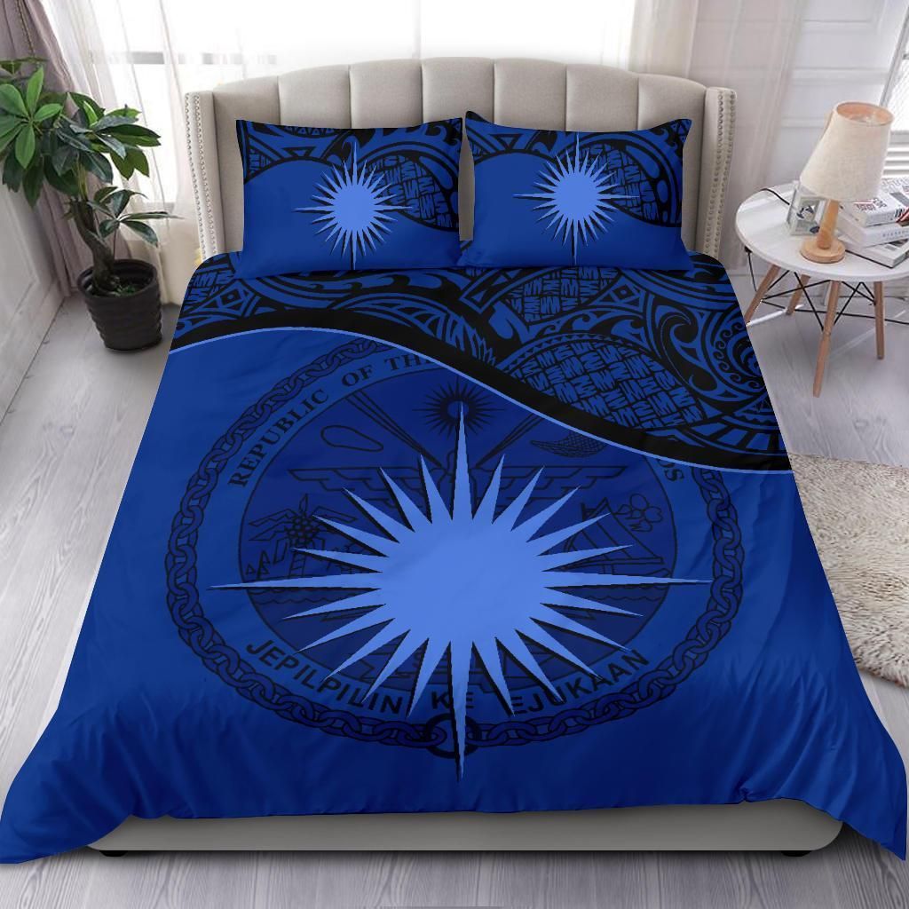 Marshall Islands Duvet Cover Set - Marshall Islands Coat Of Arms & Flag Dark Blue