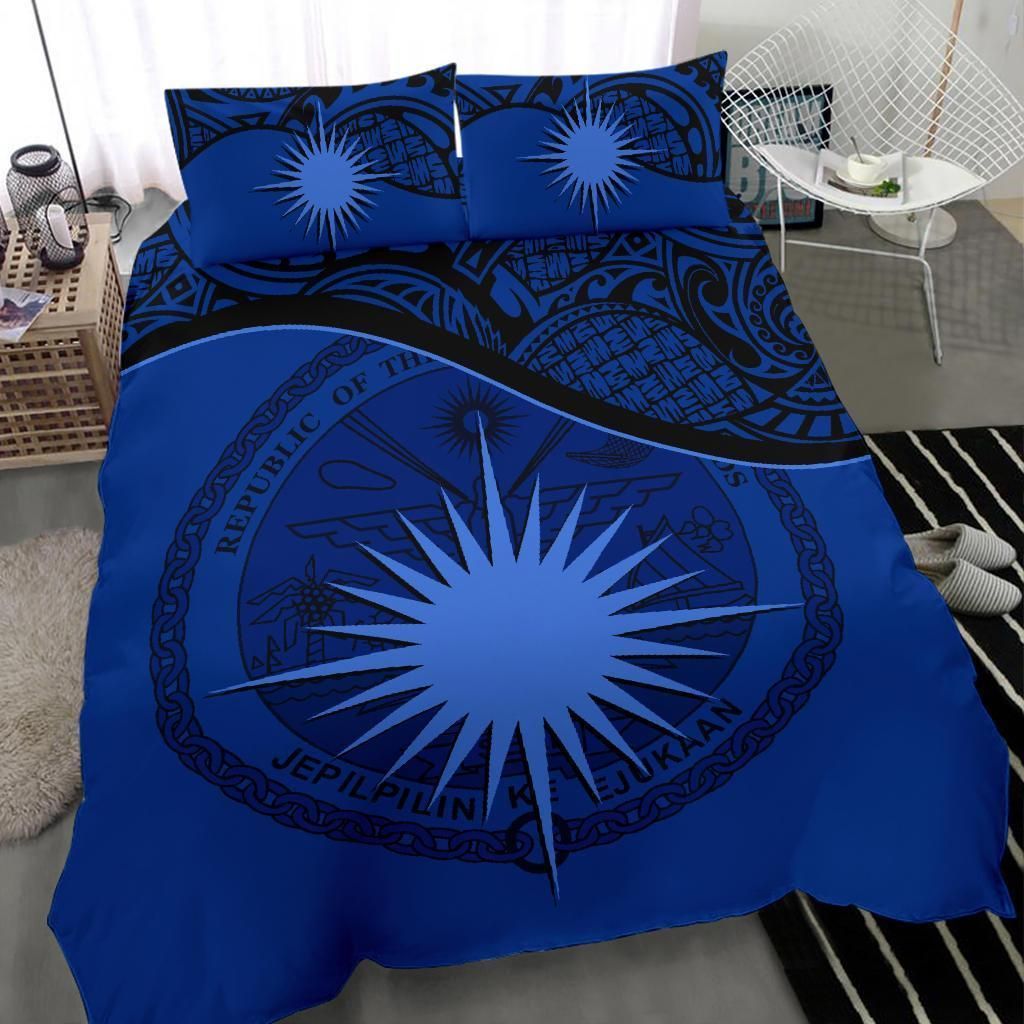 Marshall Islands Duvet Cover Set - Marshall Islands Coat Of Arms & Flag Dark Blue