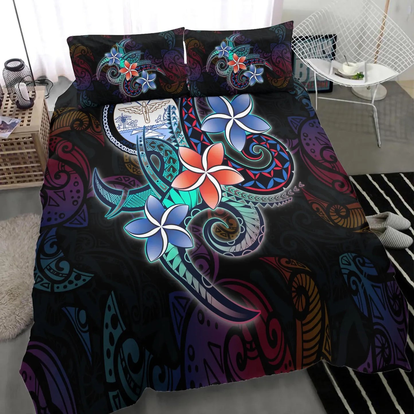 Marshall Islands Bedding Set - Plumeria Flowers Style