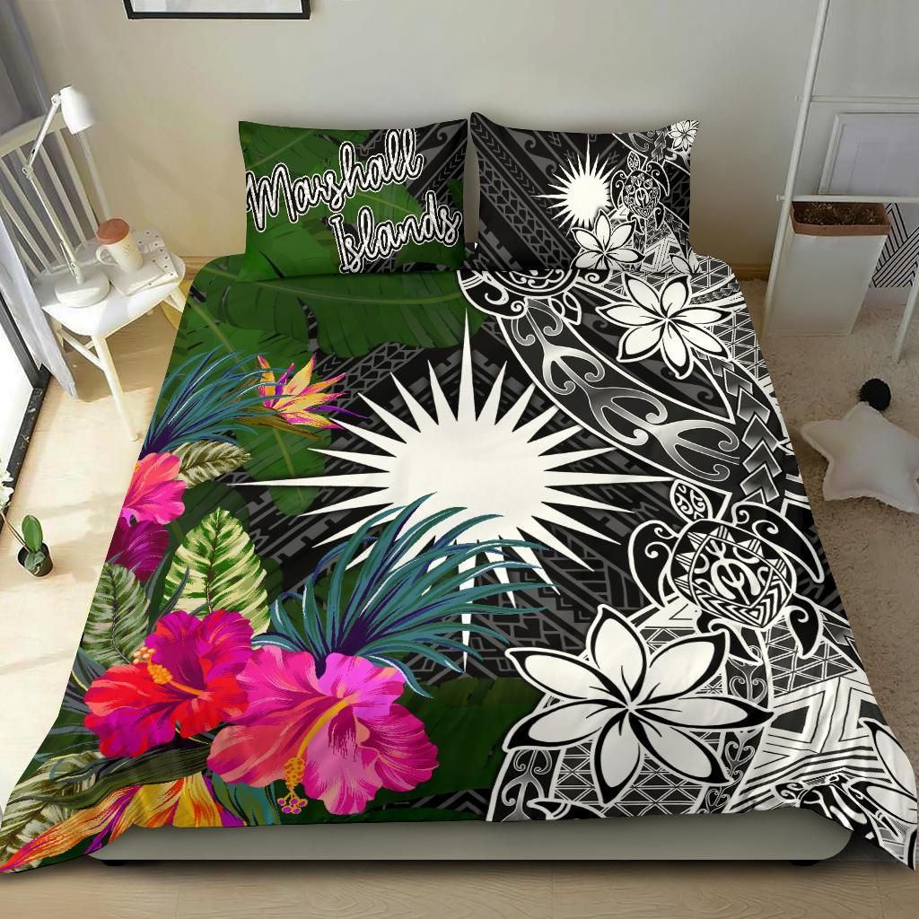 Marshall Islands Bedding Set - Turtle Plumeria Banana Leaf