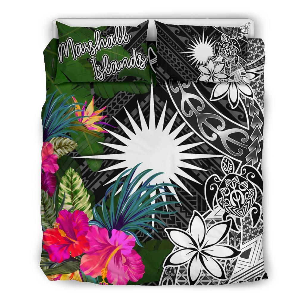 Marshall Islands Bedding Set - Turtle Plumeria Banana Leaf