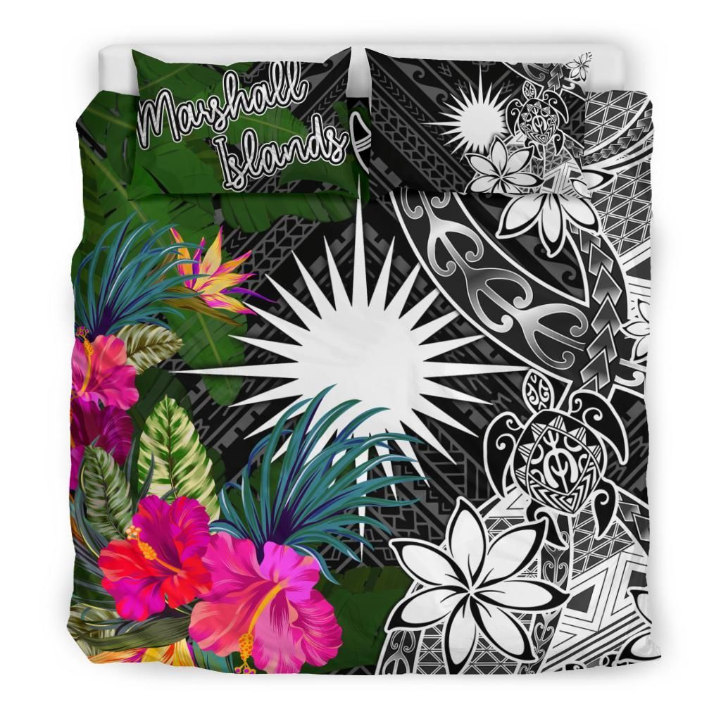 Marshall Islands Bedding Set - Turtle Plumeria Banana Leaf