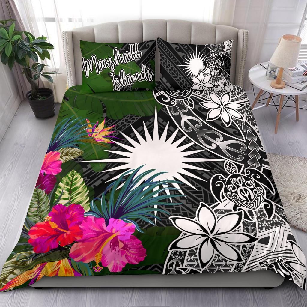Marshall Islands Bedding Set - Turtle Plumeria Banana Leaf